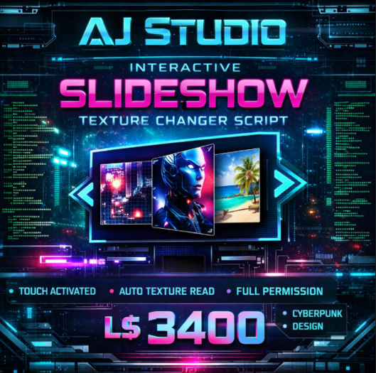 Interactive Slideshow Texture Changer LSL Script | Touch-Activated Image Viewer | Full Permission | Easy Drop-In Script