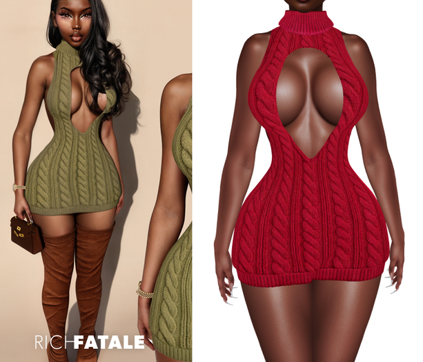 $RICH FATALE - DOROTHY CABLEKNIT SWEATER BODYCON - ROUGE