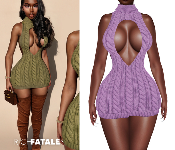 $RICH FATALE - DOROTHY CABLEKNIT SWEATER BODYCON - LILAC