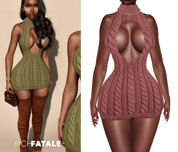 $RICH FATALE - DOROTHY CABLEKNIT SWEATER BODYCON - DUSTY ROSE