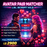 “Avatar Pair Matcher LSL Script V2.0 – Touch to Scan, Match Avatars, Trigger Hearts & Fun Interactions”