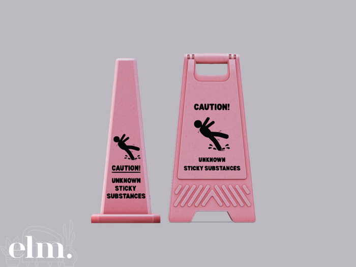 Elm. Slippery Safety Signs [Unknown Sticky Substance]