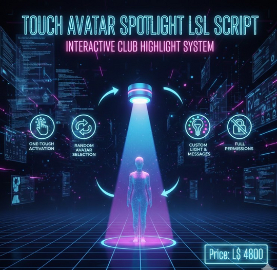Touch Avatar Spotlight LSL Script | Interactive Club Highlight System | Full Perms | Easy Setup