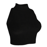 BLACK Mock Turtleneck Sleeveless Ribbed Knit Top (ADD)