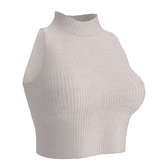 WHITE Mock Turtleneck Sleeveless Ribbed Knit Top (ADD)