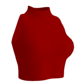 RED Mock Turtleneck Sleeveless Ribbed Knit Top (ADD)