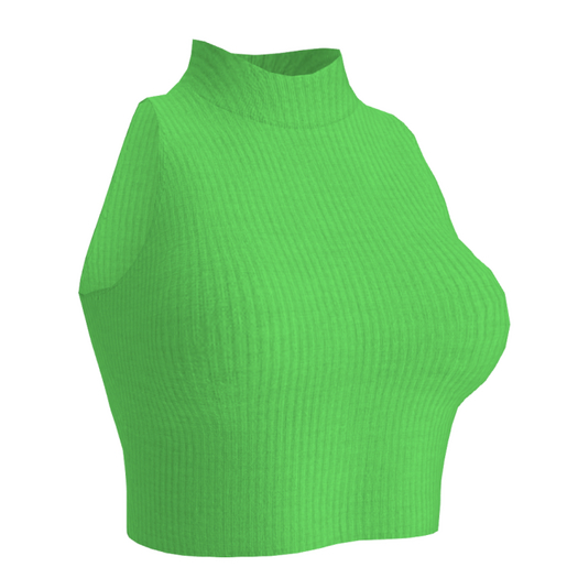 GREEN Mock Turtleneck Sleeveless Ribbed Knit Top (ADD)