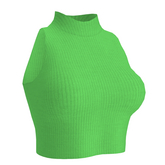 GREEN Mock Turtleneck Sleeveless Ribbed Knit Top (ADD)