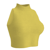 YELLOW Mock Turtleneck Sleeveless Ribbed Knit Top (ADD)