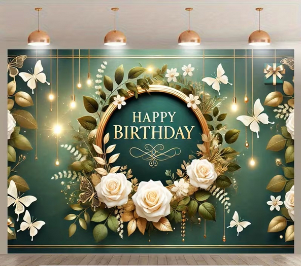 BIRTHDAY GREEN WHITE ROSES TEXTURE