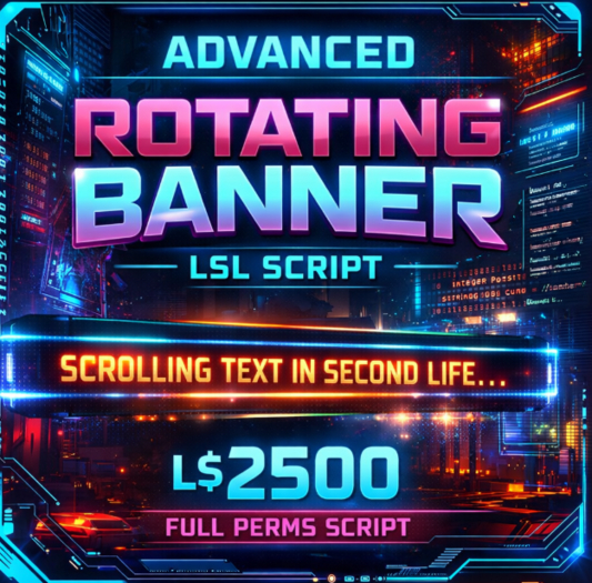 Advanced Rotating Floating Text Banner LSL Script – Full Permissions | Customizable Speed, Length & Display Modes