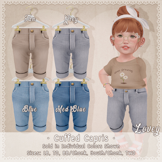 ;Lovey- Cuffed Capris - Blue