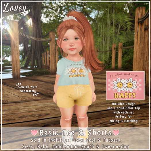 ;Lovey- Basic Tee & Shorts - Blue