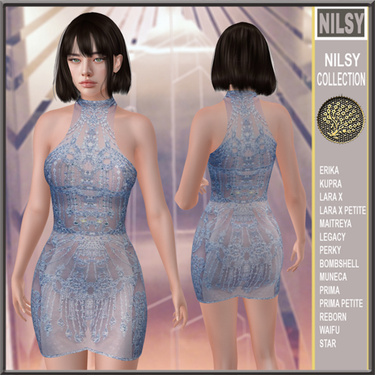 BLUE BEADED CHIFFON DRESS
