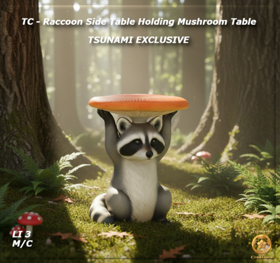 TC - Raccoon Side Table Holding Mushroom Table