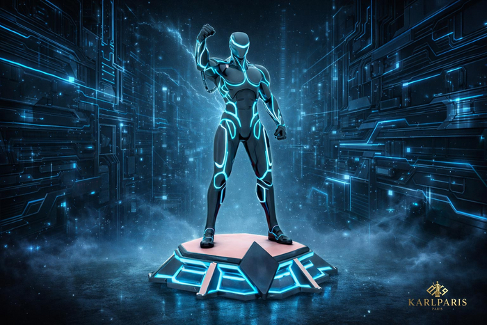 Statue Cyberpunk – Futuristic Neon Warrior Sci-Fi Sculpture Decor