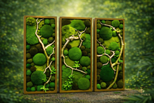 Verdant Triptych Painting – Green Moss Wall Art Nature Decor