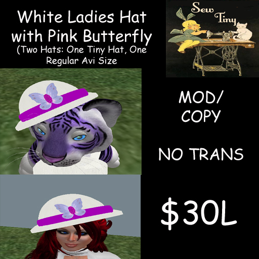 White Ladies Hat with Pink Butterfly