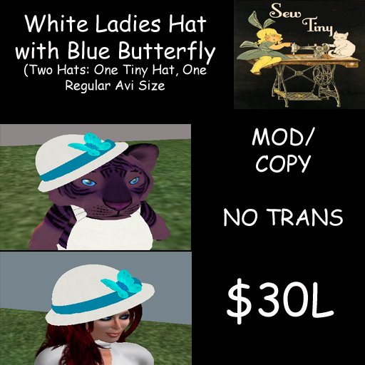 White Ladies Hat with Blue Butterfly