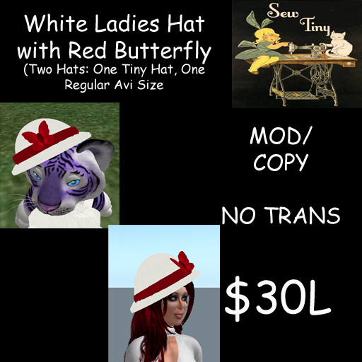 White Ladies Hat with Red Butterfly
