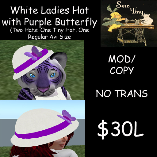 White Ladies Hat with Purple Butterfly