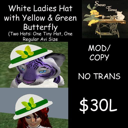 White Ladies Hat with Yellow & Green Butterfly