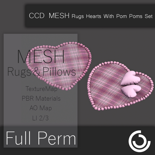 MESH Rugs Hearts With Pom Poms Set