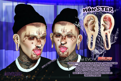 Devilish. Monster face tattoos