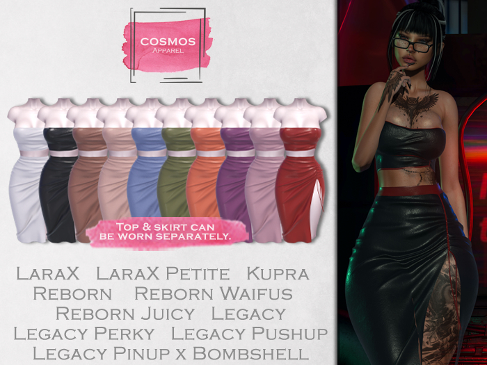 [COSMOS] Paulina Top + Skirt Set Leather / 10 Colors Demo