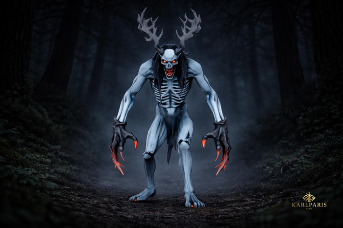Antlered Wendigo – Skeletal Forest Horror Creature