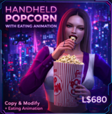 Handheld Popcorn with Eating Animation – Copy & Modify Movie Snack Prop for Second Life