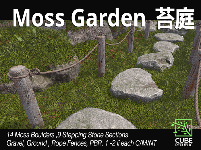 PBR Moss Garden Kit, Moss Rocks, Ground Cover, Stepping Stones & Rope Fences