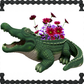 Ceramic Gator Planter with Flowers