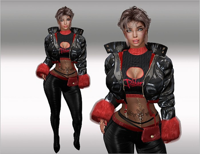 DEMO SET Leather Jacket,Top,Sleeves,Pants