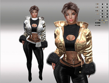SET Leather Jacket,Top,Sleeves,Pants 44x gloss silver/gold HUD