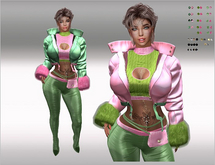 SET Leather Jacket,Top,Sleeves,Pants 44x green/pink Color HUD