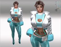 SET Leather Jacket,Top,Sleeves,Pants 44x white/tuerkis Color HUD