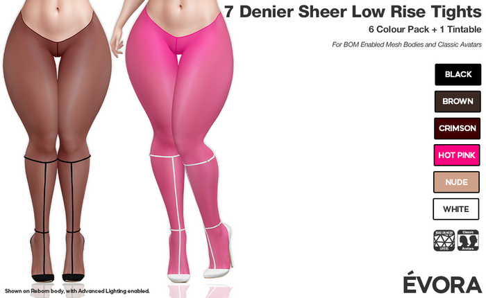 EVORA - 7 Denier Sheer Low Rise Tights