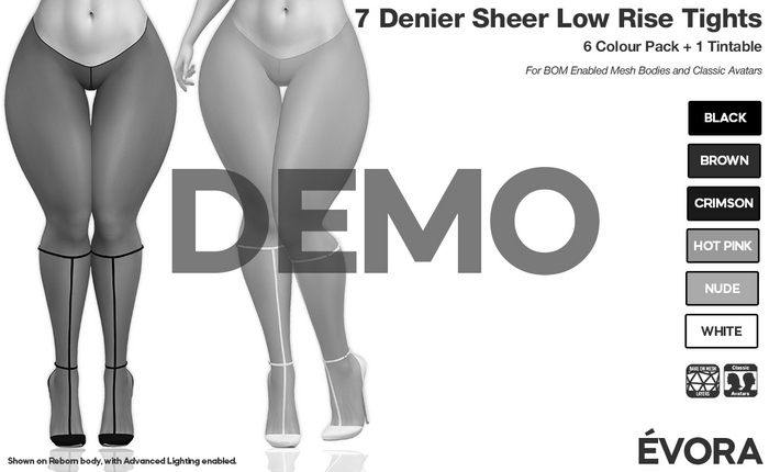 EVORA - 7 Denier Sheer Low Rise Tights - Demo