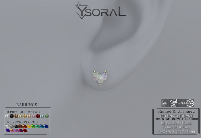 ~~ Ysoral ~~.: Earrings Diamond Heart :. (leL / Catwa / Genus /LAQ / Unrigged) 