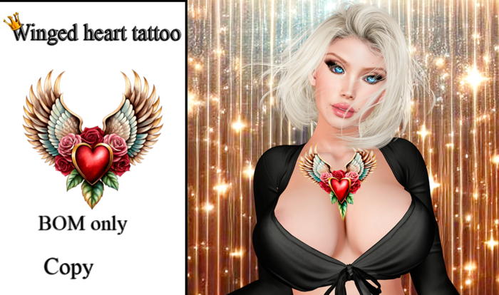 Winged Heart and Roses Chest Tattoo - BOM Only