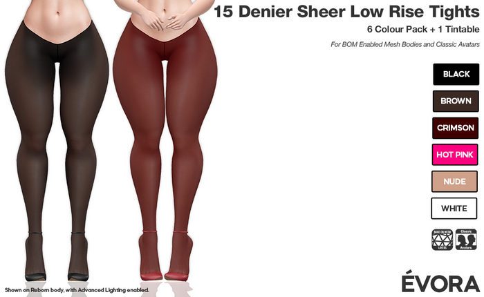EVORA - 15 Denier Sheer Low Rise Tights