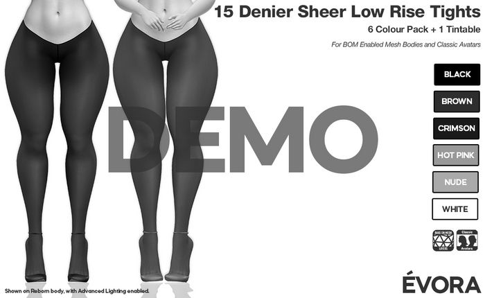 EVORA - 15 Denier Sheer Low Rise Tights - Demo