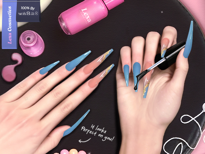 Lexa - Gold Ocean Coffin Nails 