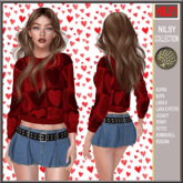 VALENTINES SWEATER&BELTED PLEATED JEAN SKIRT