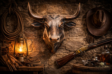 Bronze Bull Bust Painting – Regal Animal Wall Art Decor