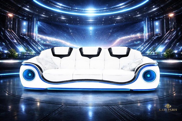 Futuristic Lounge Sofa – White & Neon Blue