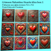 Crimson Valentine hearts tiles 1 box