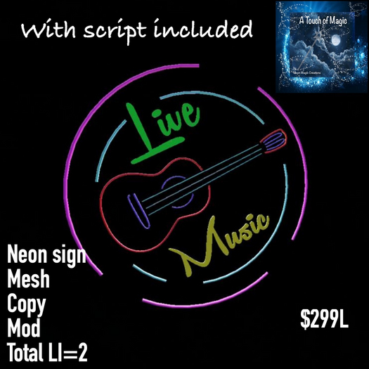 Live Music Neon sign Script included -Box LI=2
