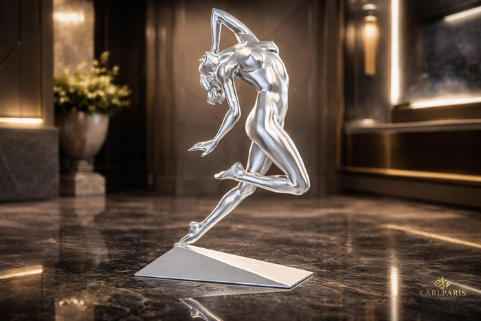Kinetic Silver Runner Statue